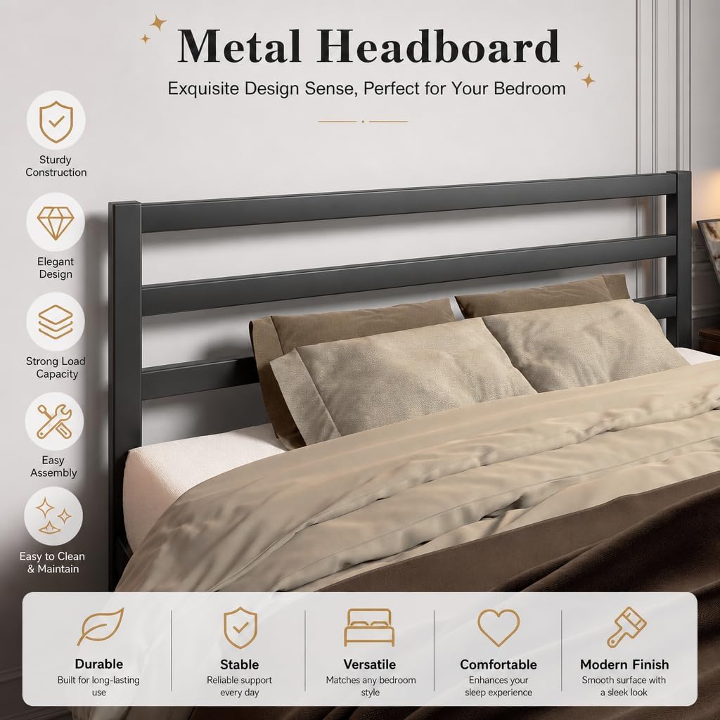 EBERY Full Size Metal Platform Bed with Headboard, Black photo 4