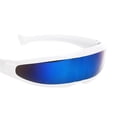 thumbnail image 4 of 2X Futuristic Narrow Lens Visor Eyewear Sunglasses White Frame Blue Mirrored, 4 of 7