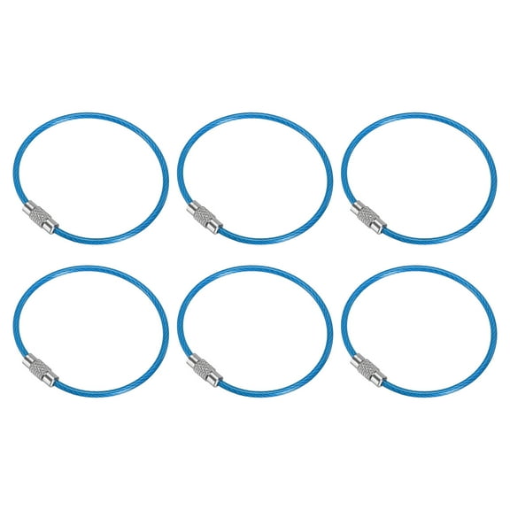 Uxcell 5.9" Length Wire Keychain Cable, 6 Pack Stainless Steel 2mm Key Ring Loop for Outdoor Hiking Sport, Blue