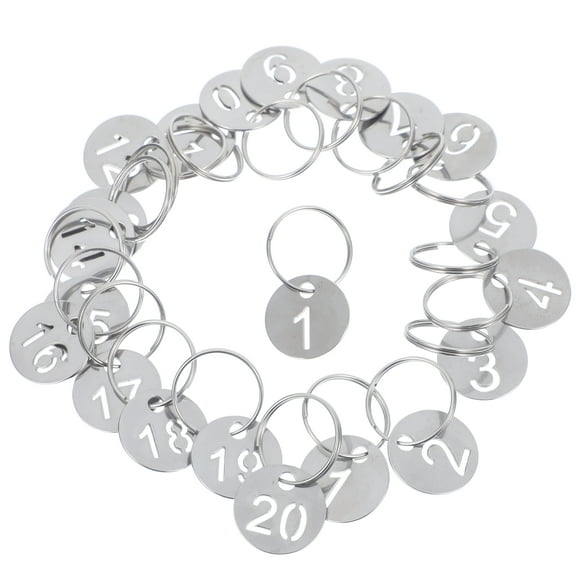 SHISUYAN 20pcs Stainless Steel Numbered Key Tags for DIY Silver Small Circle 1-20
