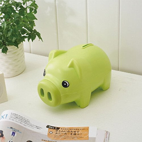 Green Clear Glass Piggy Bank Coin Money Cash Collectible Saving Box Kids Gift 