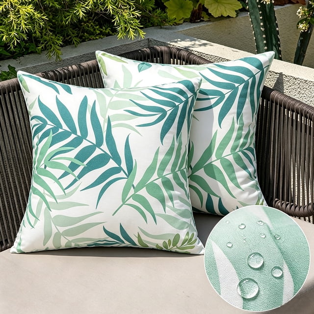 CaiYueKe Throw Pillow Covers Outdoor Waterproof Cozy Graceful Fan-Shaped Leaves Decorative Cushion Cases for Garden Patio Tent Balcony Couch Sofa 18 X 18 Inches