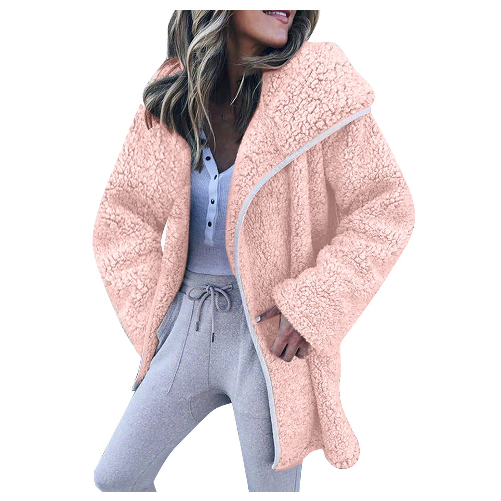 yoeyez Winter Coats for Women Plus Size Fashion Womens Warm Faux Coat  Jacket Winter Zipper Long Sleeve Outerwear Chaqueta Sherpa Mujer Jersey 