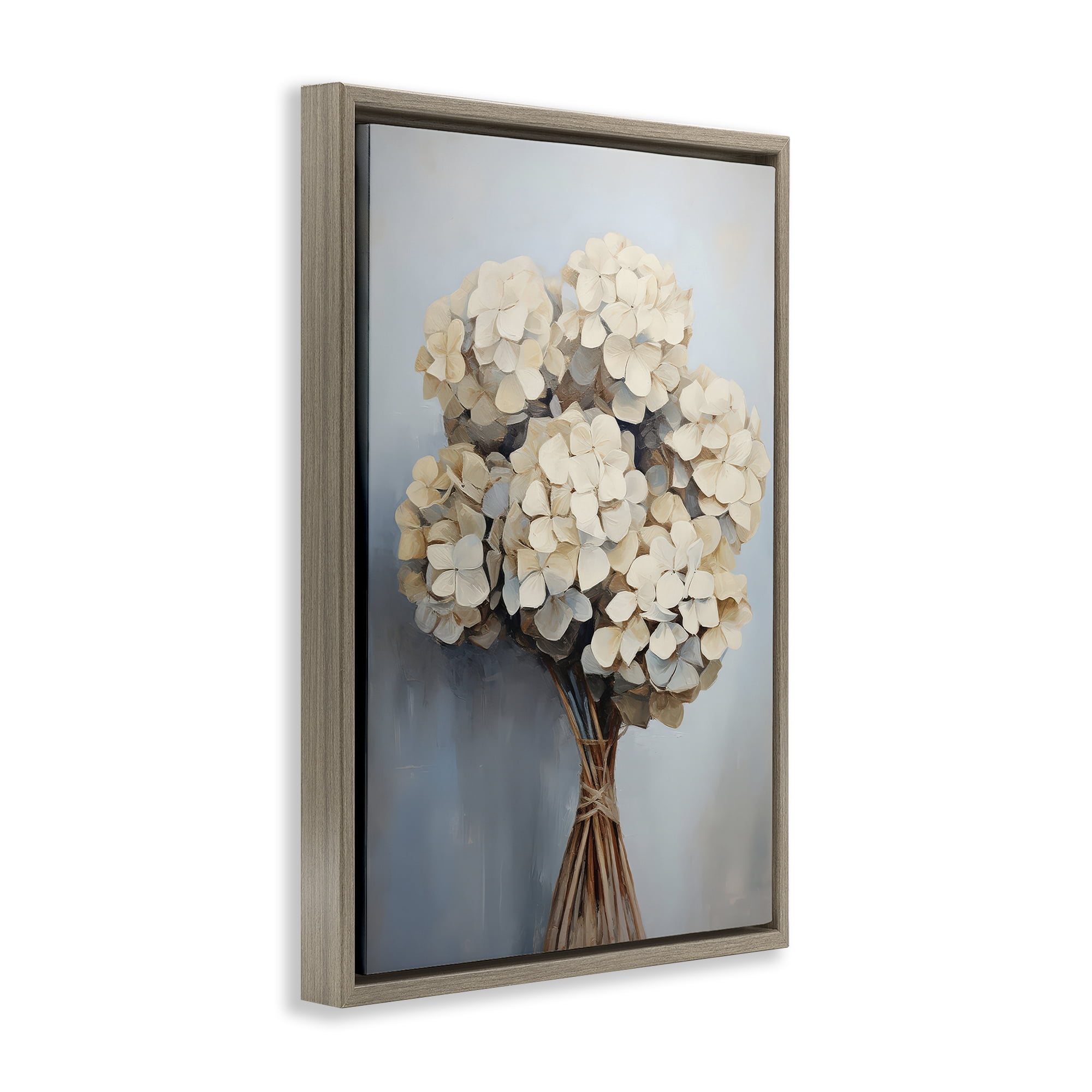 Stupell Industries Bundle of Hydrangea Plants & Flowers Painting Brown Floater Framed Canvas Art Print Wall Art, 17 x 25