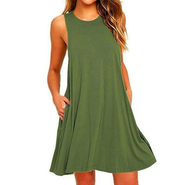 ALSLIAO - Vestido corto informal de verano para mujer, holgado, sin mangas, para playa, color verde, talla 2XL