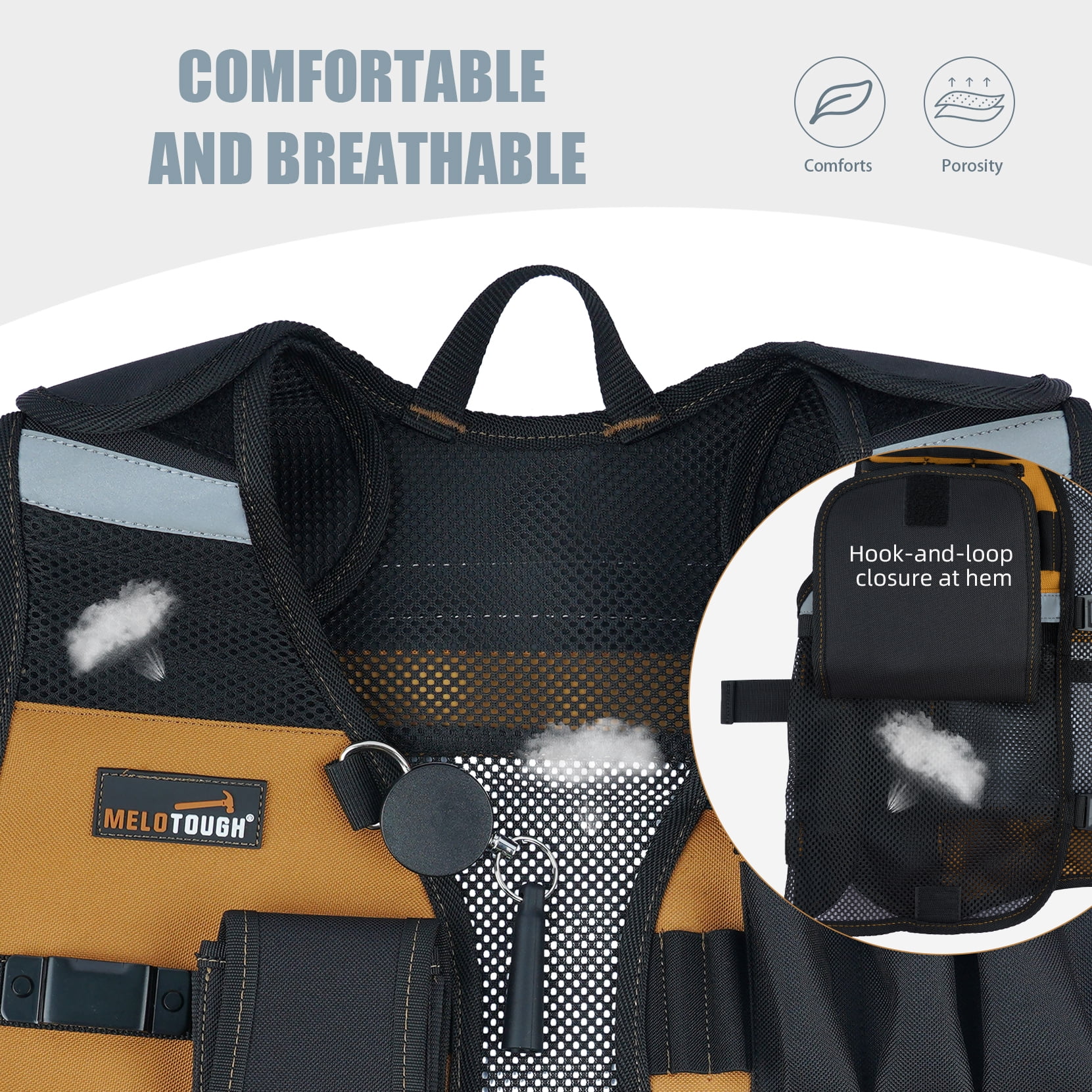 MELOTOUGH Tool Vest for Men Reflective Safety Tool Vest with Adjustable Straps,Removable Phone Holder for Electrical,Carpenters,Construction(Khaki)