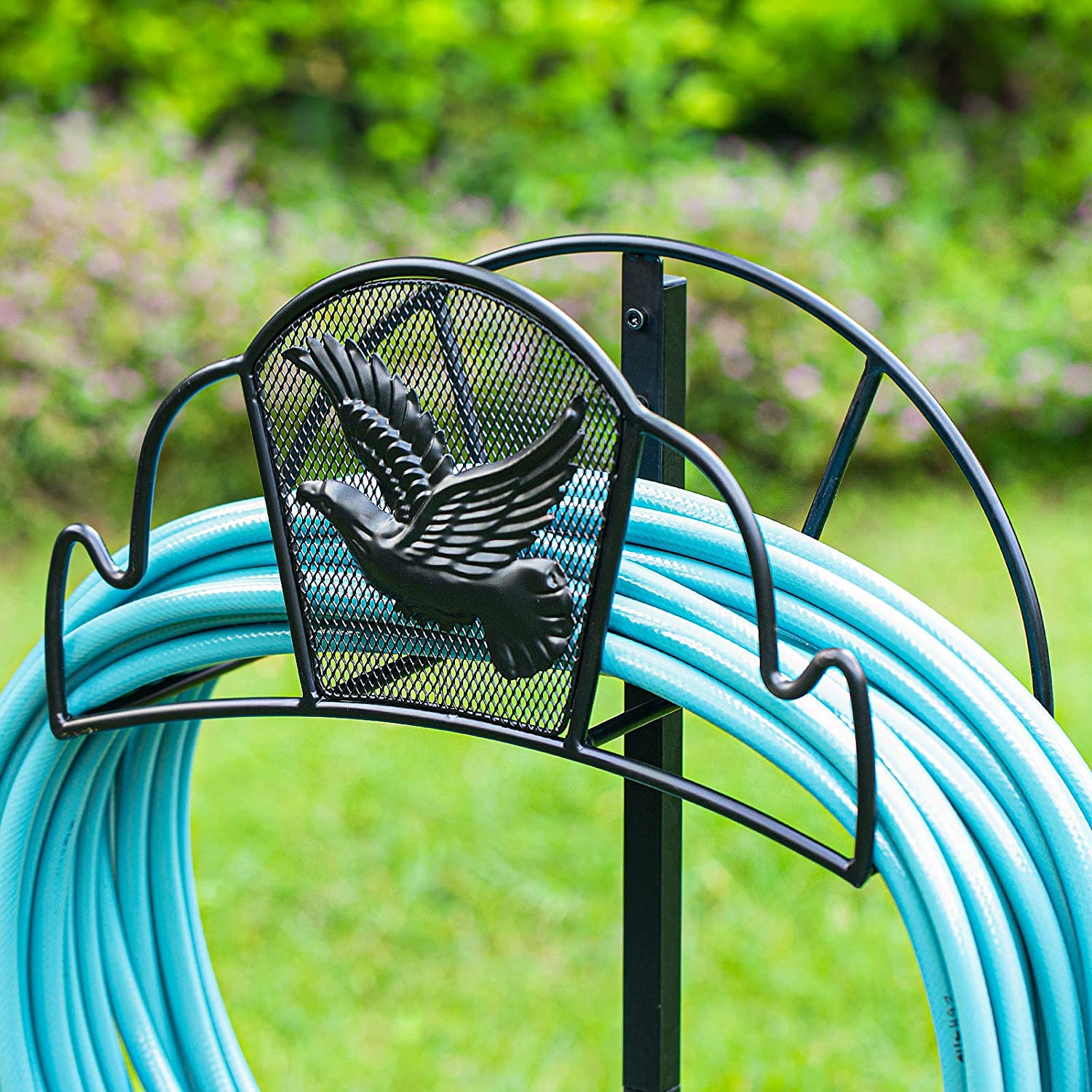 Amagabeli Garden Hose Holder Stand Freestanding for Outside Holds 125ft Water Hose Detachable Rustproof Rack Storage Hanger Stakes Heavy Duty Decorative Free Standing in Ground Garden Lawn Metal Black - image 5 of 8