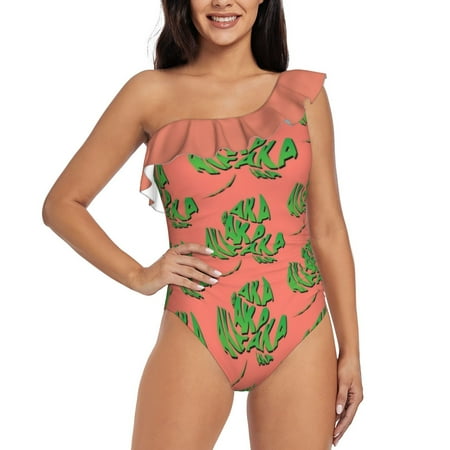Aka Ivy Leaf Logo Sexy Ruffle Print Swimwear Women One Piece Swimsuit Female Monokini Bathing Suit Aka Skee Wee Sorority Black