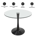 thumbnail image 3 of LeisureMod Round Dining Table Modern 31" Glass Tabletop with Black Steel Pedestal Base for Kitchen and Living Room Bristol Series, 3 of 6