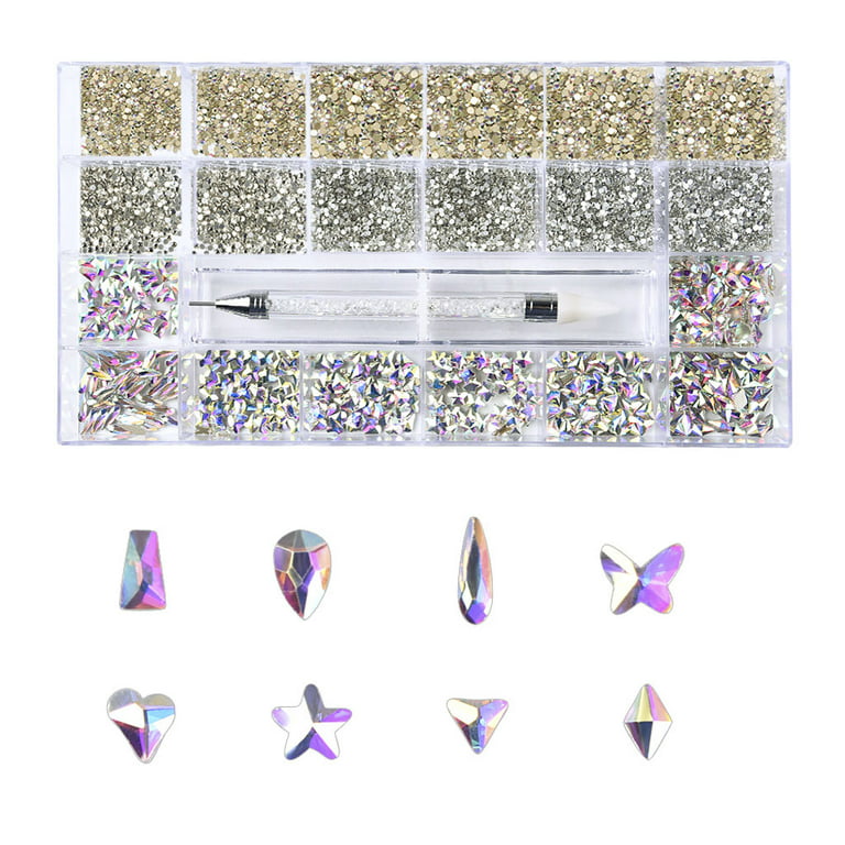 TINYSOME Nail Art Rhinestones AB Crystals Nail Cha-- Mix Color Pointed  Bottom Nail Art Gems Nail Art Decorations for Women Girl 