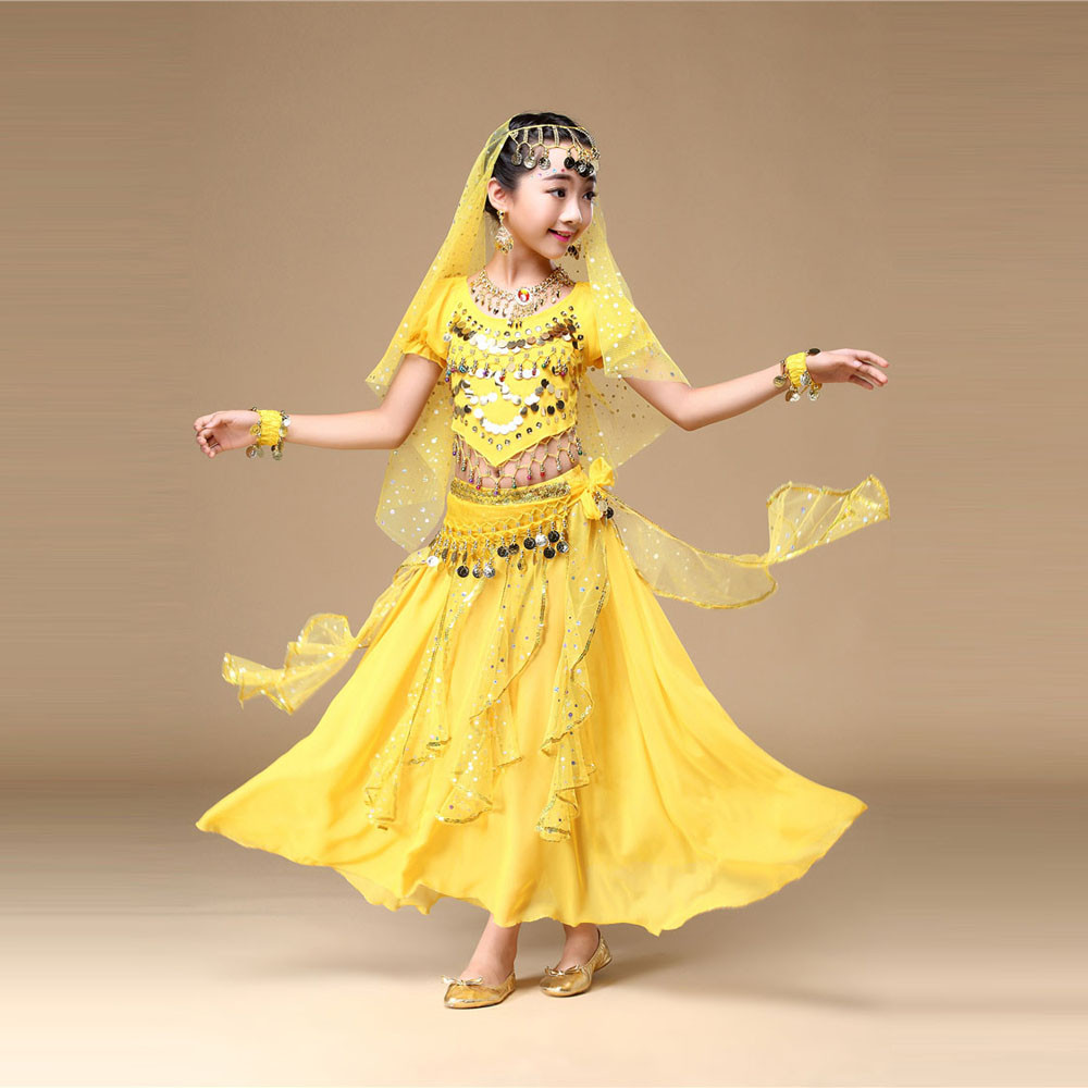 Sokhug Kids' Girls Belly Dance Outfit Costume India Dance Clothes+Skirt - image 4 of 8