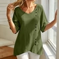 thumbnail image 4 of Yrmaups Loose Fit Short Sleeve T Shirt for Women, Casual V Neck Blouse, Soft Stretch Button Down Tee for Beach Travel Office Daily Wear, Army Green M, 4 of 8