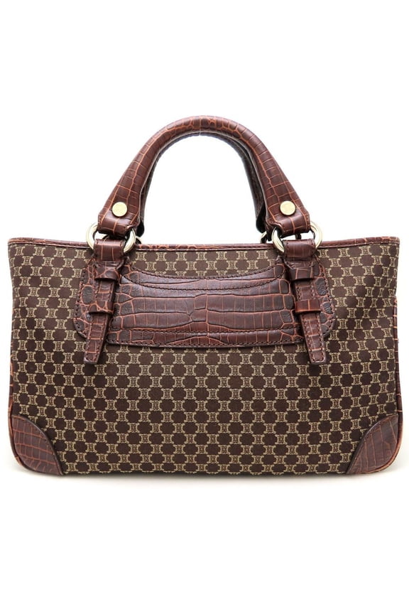 Pre-Owned CELINE Boogie Bag Handbag in Embossed Leather and Canvas, Brown, Women's,... (Good)