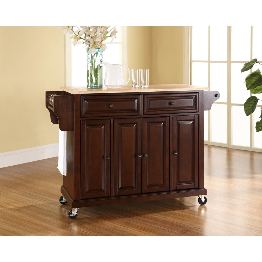 CROSLEY FURNITURE Full Size Mahogany Kitchen Cart with Natural Wood Top
