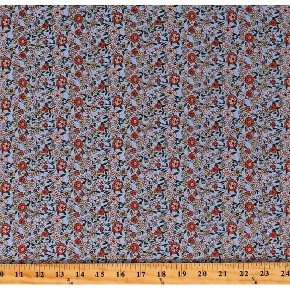 Cotton Lawn Batiste Blue Floral Calico Flowers Summer 58" Wide Soft Lightweight Fabric by the Yard (2950P-5F-blue)