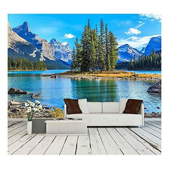 wall26 - Spirit Island in Maligne Lake - Removable Wall Mural | Self-Adhesive Large Wallpaper - 100x144 inches