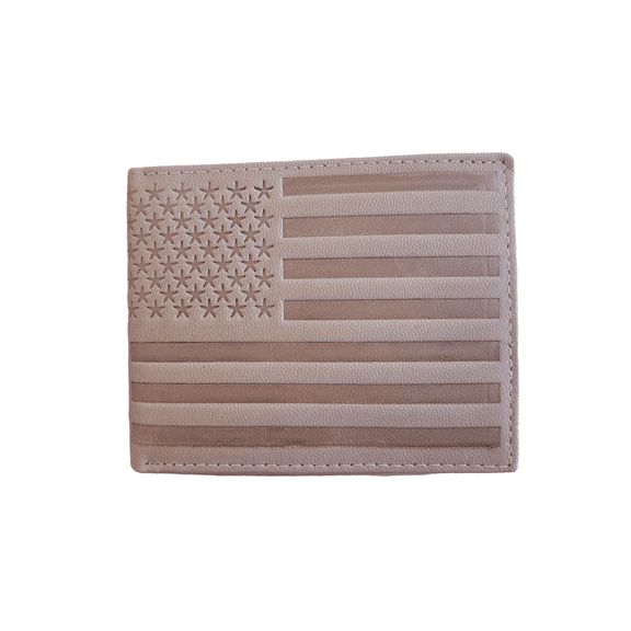 American US Flag Embossed Genuine American Leather RFID Bifold Wallet by MDream Tan