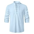 thumbnail image 1 of Camisas Hombre Camisa de manga larga con cuello para hombre Camisa de manga larga con cuello levantado vintage de moda juvenil (Blue, M), 1 of 7