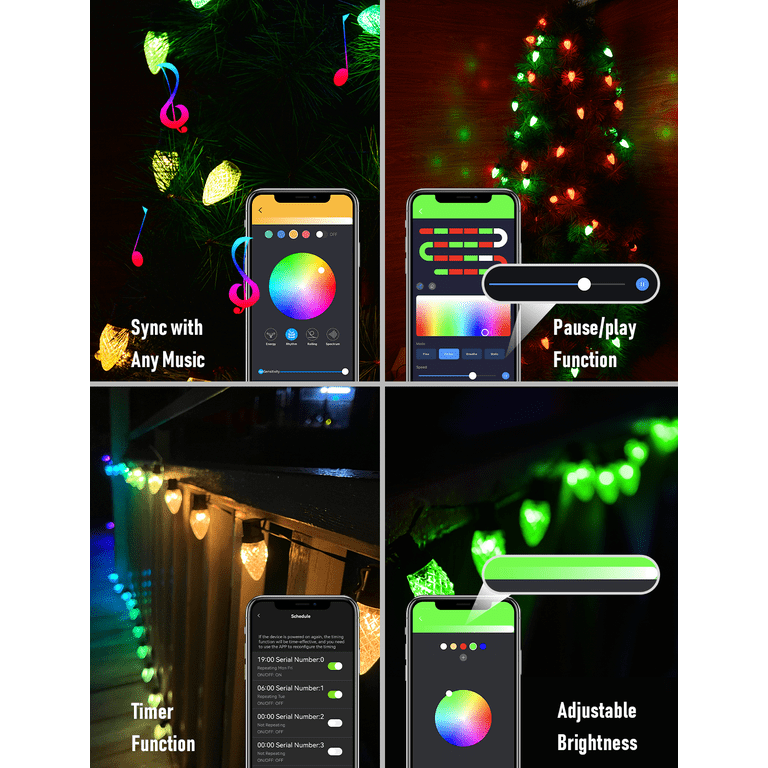 Bluetooth C9 Christmas Lights Outdoor - 39ft 50LEDs Smart APP Control - Waterproof, Color Changing