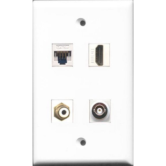 RiteAV - 1 Port HDMI and 1 Port RCA White and 1 Port BNC and 1 Port Cat5e Ethernet White Wall Plate