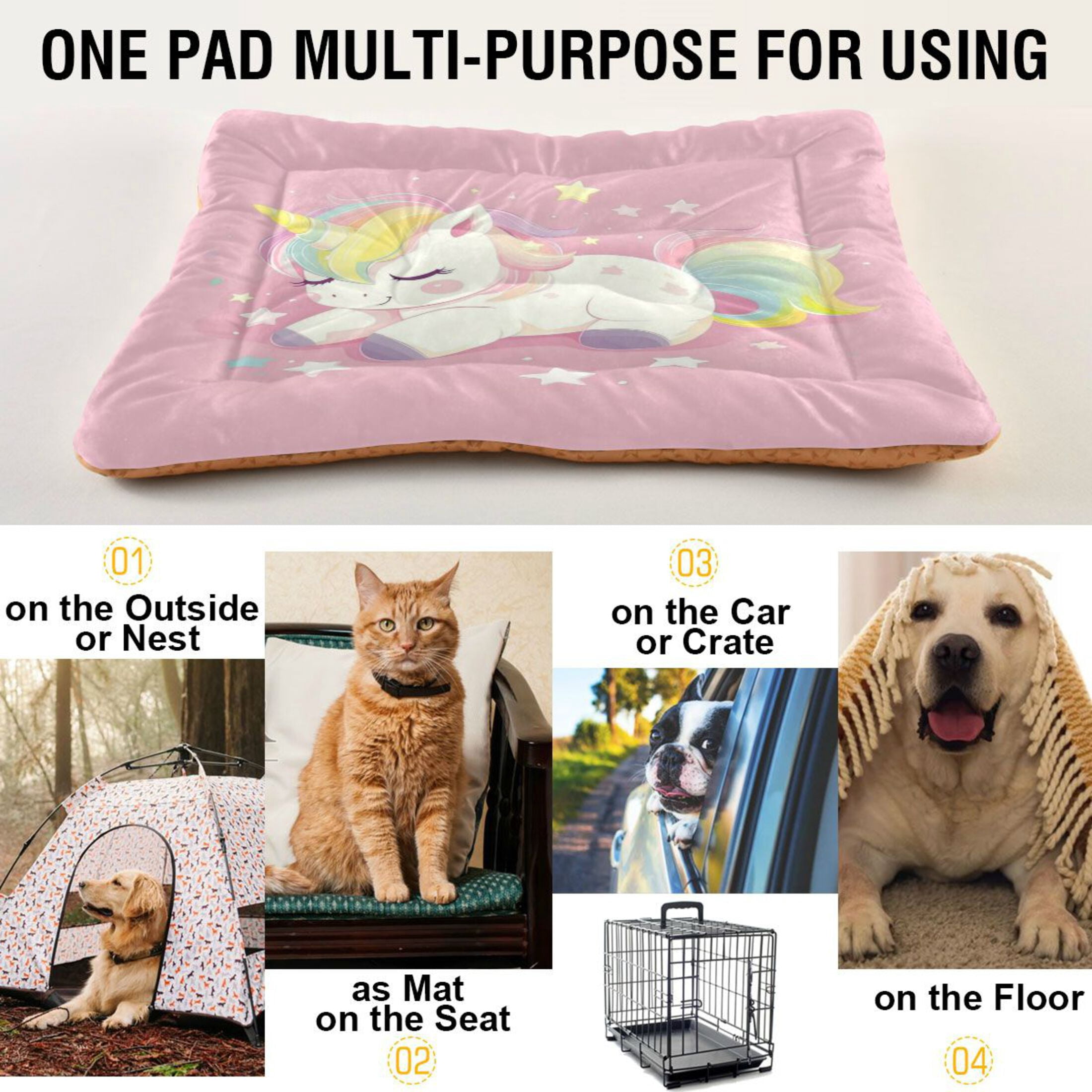 Qxltty Lovely Colorful Pony Ped Pad Wear-resistant and Hard to Bite Through Sleeping Pad for Small Medium Large Dogs Winter Pet Bed 36×24in