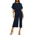 thumbnail image 1 of PENGXIANG Combinaison Décontractée Taille Haute pour Femmes, Col Rond, Couleur Unie, Ample et Confortable, Manches Courtes, Pantalon Large Ceinturé, 1 of 6