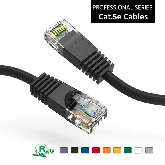 FireFold Cat5e Ethernet Patch Cable 2ft Black with Gold Plated RJ45 Connectors – 350 MHz High Performance Patch Cord – 4 UTP 24 AWG Stranded Copper Pure Conductors with PVC Jacket