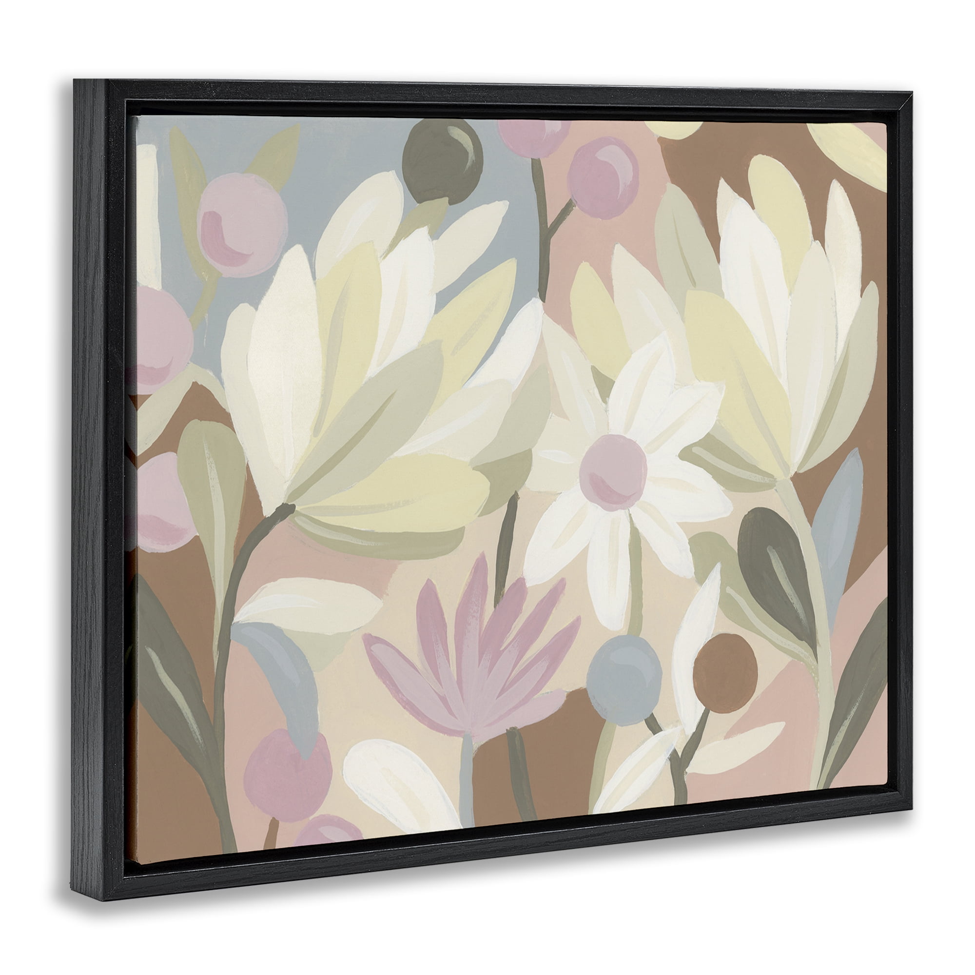 Stupell Industries Pastel Modern Flowers Plants & Flowers Painting Black Floater Framed Canvas Art Print Wall Art, 21 x 17