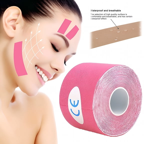 XIRQI Facial Myofascial Lift Tape, 100% Cotton Face Neck Firming Band, Anti Wrinkle Patches for Skin Tightening, Unisex Beauty Tape for Forehead and Eye Lines, 1 Inch x 16.4 Ft Roll