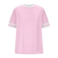 thumbnail image 3 of Womens Summer Plus Size Tops Oversized Tshirts Drop Shoulder Short Sleeve Crew Neck Striped Colorblock Tees (L, Pink), 3 of 4