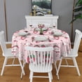thumbnail image 2 of Red Strawberry Plants Fruit Rabbit Pink Pattern Round Tablecloth 60"x60",Wrinkle Wipeable Table Cloth for Kitchen Dining Room Picnic Patio Party, 2 of 6