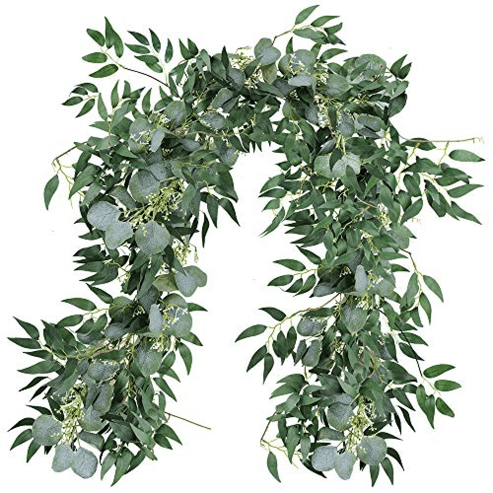 2 Pack Fake Greenery Garlands Artificial Silver Dollar Eucalyptus