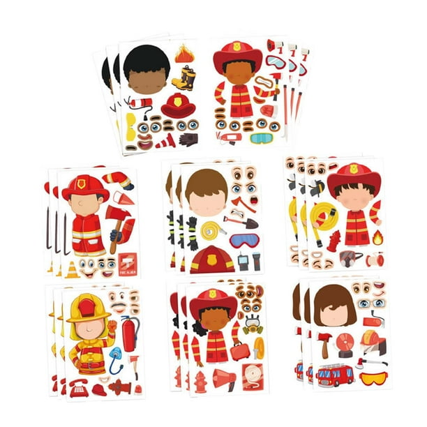 24 Hojas Pegatinas Bombero Stickers Infantiles Manualidades Creativas Papel Resistente Decoración y Recompensa Escolar Regalo Cumpleaños Fiestas