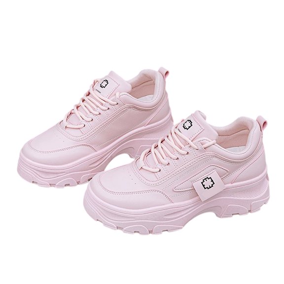 Chunky sneakers for women, platform, mesh, hiking shoes, comfortable, breathable, casual, fashionable, running shoes-Pink