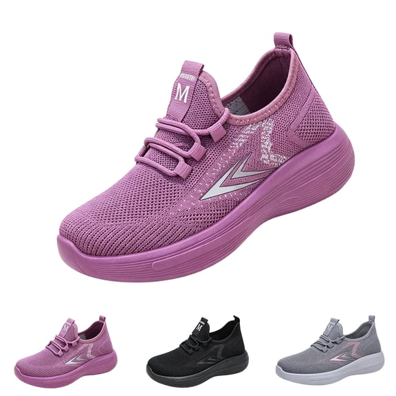 Domzle Womens Bowling Shoes Orthopedic Shoes with Arch Support Slip On Wide Width Sneakers Non-Slip Sole Lightweight Athletic Sneakers with Breathable Mesh Purple