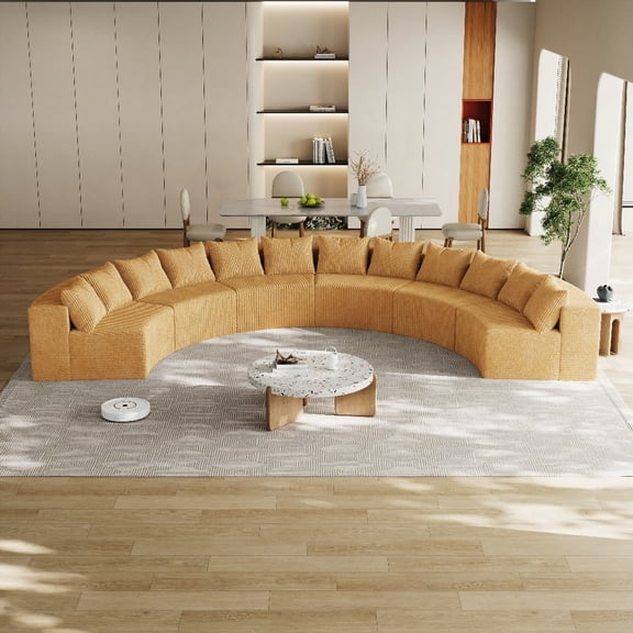 Corduroy Curved Sectional Sofa with 12 Pillows - Modern Design for Living Room