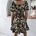 thumbnail image 5 of JINMGG Clearance Dresses under $10.00 Fashion Women Autumn and Winter O-neck Waist Floral Pleated Dress Black M, 5 of 5