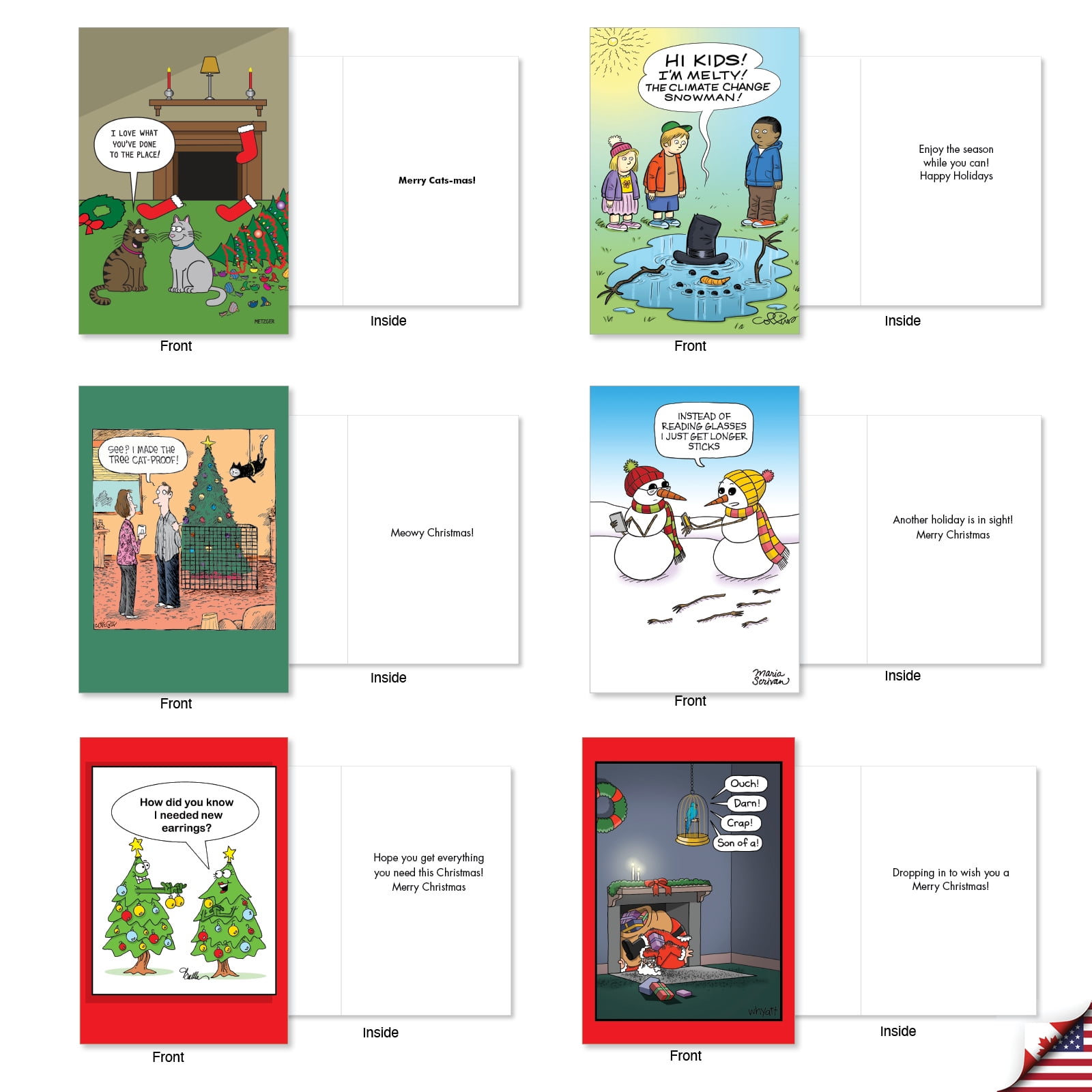 NobleWorks 20 Assorted set Funny Christmas Greeting Cards w/5 x 7 Inch Envelopes (20 Designs, 1 Each) Merry Toons AC3485XSG-B1x20