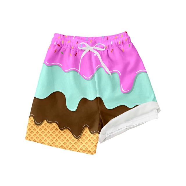 TOOYOU Toddler Boy Swimsuit Swim Trunks Double Layer With Drawstring Ice Print Comfortable Beach Swimwear For Kids Child Bathing Suit For Beach Pool Size 7 Years,Light Pink
