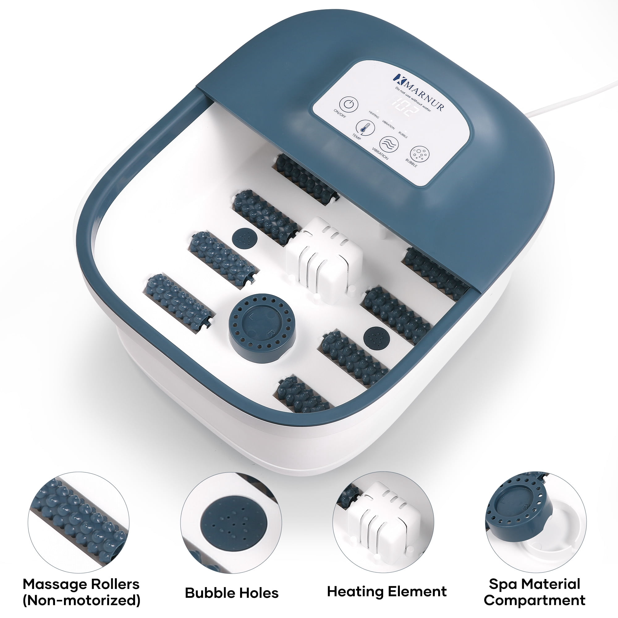MARNUR Foot Spa Bath Massager with Heat, Rich Bubble, Vibration, Rollers and Lower Noise - Blue