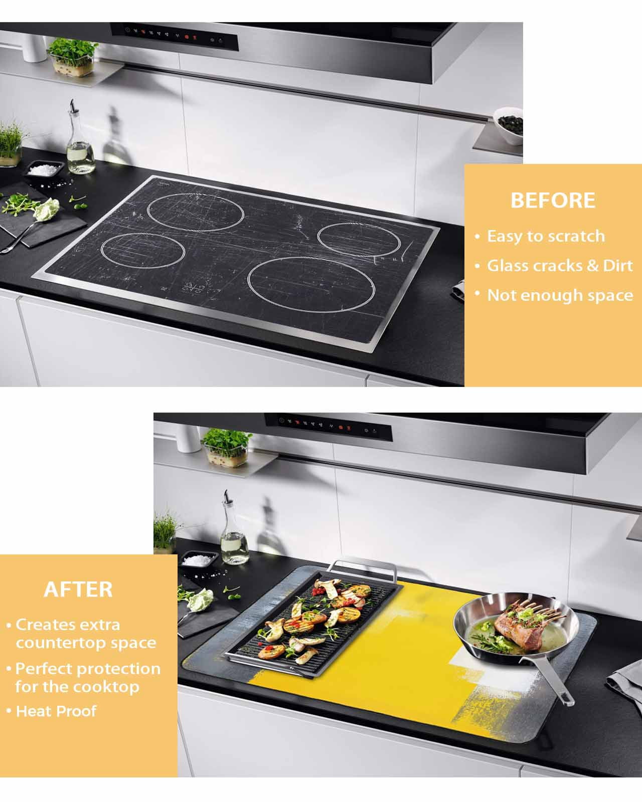 nqOlkjepod Large Induction Cooktop Protector Mat 24"x21", Yellow Grey Stove Top Covers for Electric Stove, Oil Painted Modern Abstract Vintage Stove Burner Cover Mats, Glass Top Stove Cover