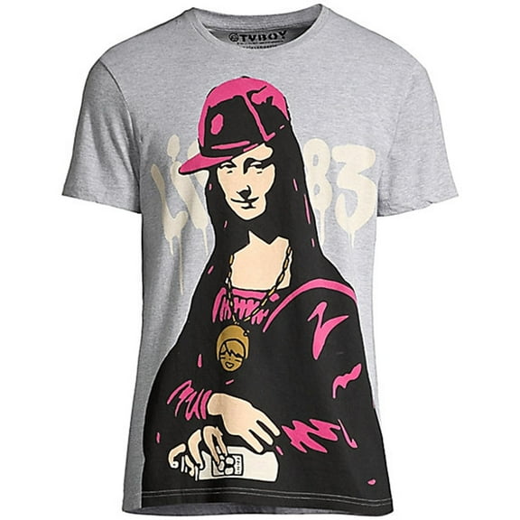 Elevenparis Mens Lisaffiti Graphic T-Shirt, Grey, Large