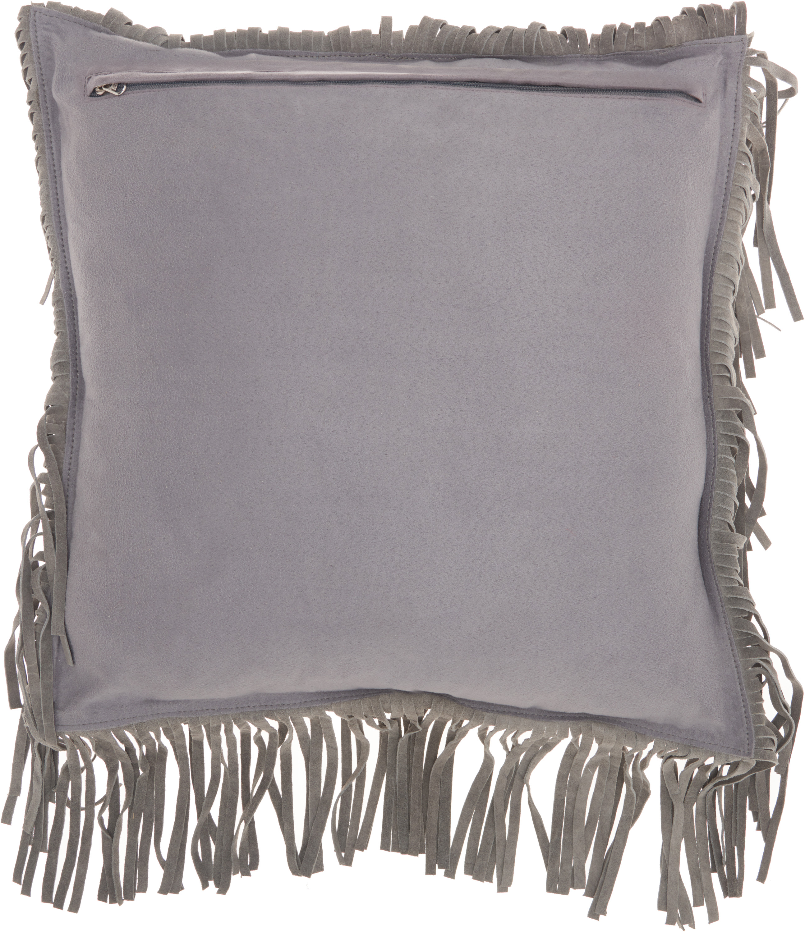 Mina Victory Couture Nat Hide Fringe Borders Grey 18" x 18" Throw Pillow