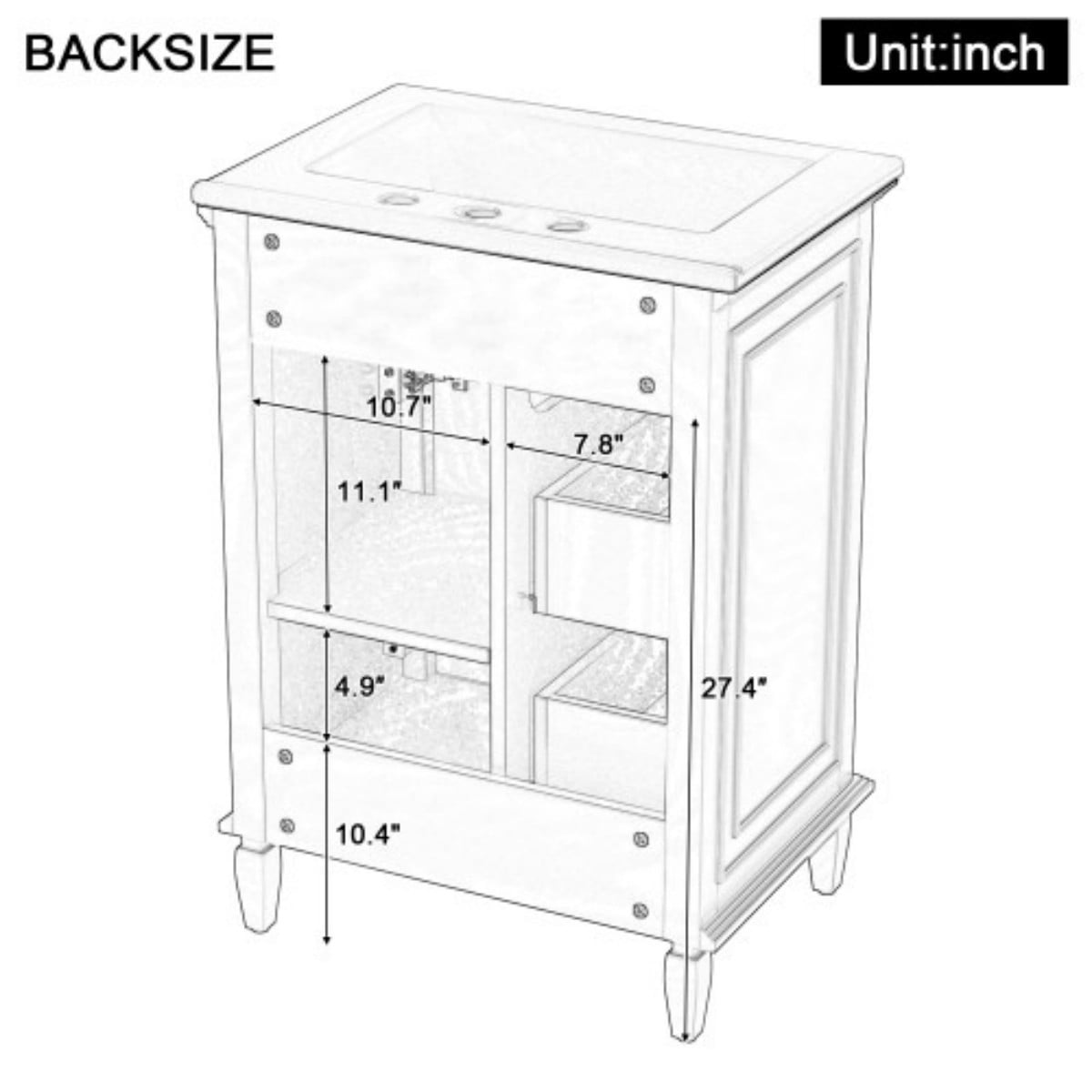 24" Bathroom Vanity with Sink, Modern Bathroom Vanity Cabinet with Flip Drawer, 2 Drawers, Adjustable Shelf, Solid Wood & MDF, Black