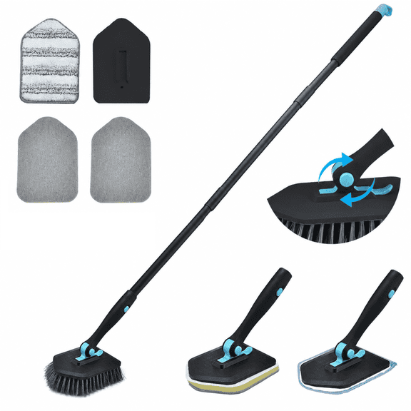 DAEX Cleaning Scrub Brush Set – 50.4'' Extendable Long Handle Bathroom Scrubber for Tub, Tile, Shower & Grout with Interchangeable Heads