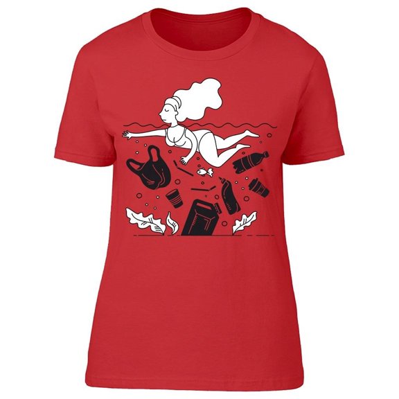 Woman Swims In Sea With Garbage Tee Women's -Image by Shutterstock