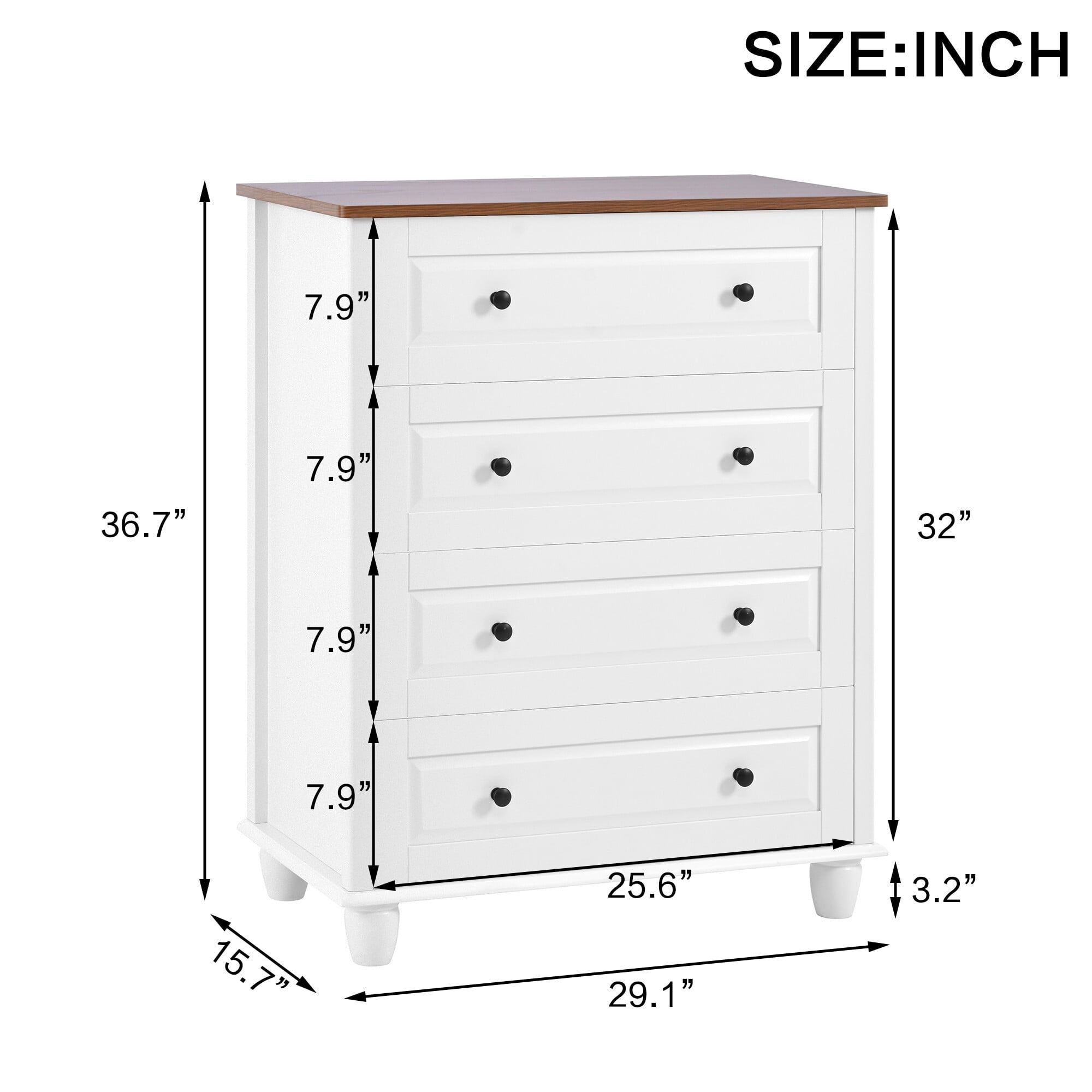 AENKYO 4-Drawer Dresser with Walnut Top, Drawer Chest for Bedroom, Living Room, Ivory White