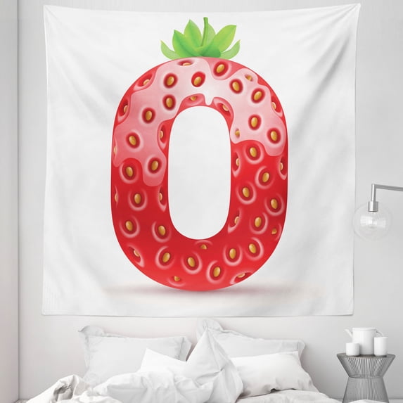 Letter O Tapestry, Vibrant Display of Summer Fruit in Shape of Capital O Tasty Alphabet, Fabric Wall Hanging Decor for Bedroom Living Room Dorm, 5 Sizes, Vermilion Green Orange, by Ambesonne