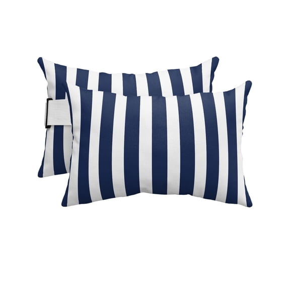 Pack of 4 Outdoor Lumbar Pillow Covers 11x16 Inch, Navy Blue Striped Waterproof Throw Pillow Covers Set, Modern Farmhouse Blue White Stripes Decorative Cushion Cases for Patio Porch Car