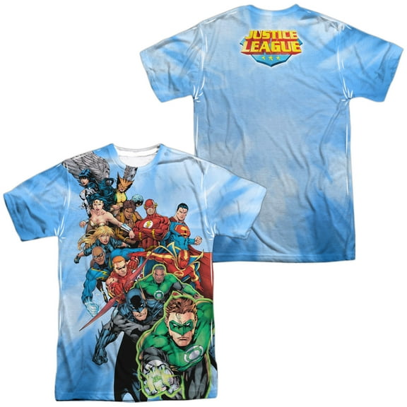 JLA Heroes Unite Unisex Adult Sublimated Costume T Shirt (Front/Back), 2X-Large Multicolor